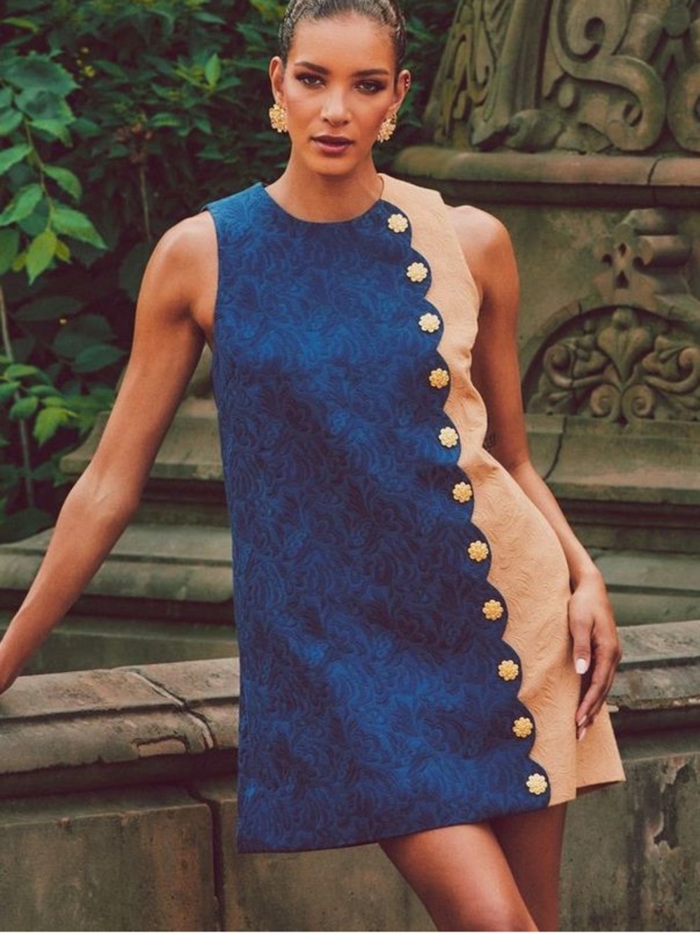 NWT MESTIZA NEW YORK etta Scallop mini dress in navy Tan Sz 6